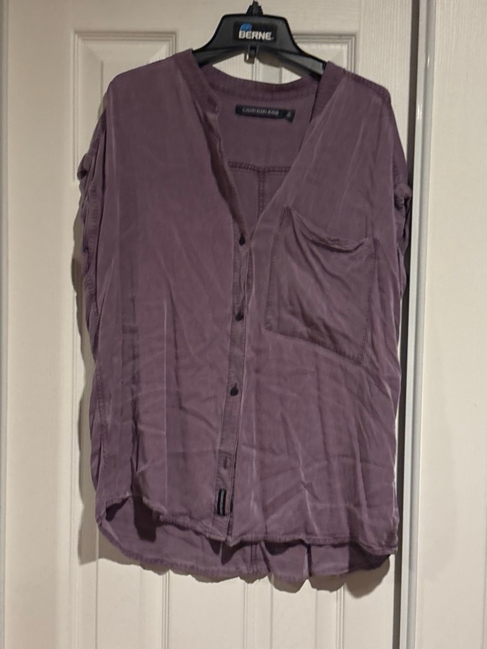 Calvin Klein Jeans purple Button-Down V-Neck Pocket Top